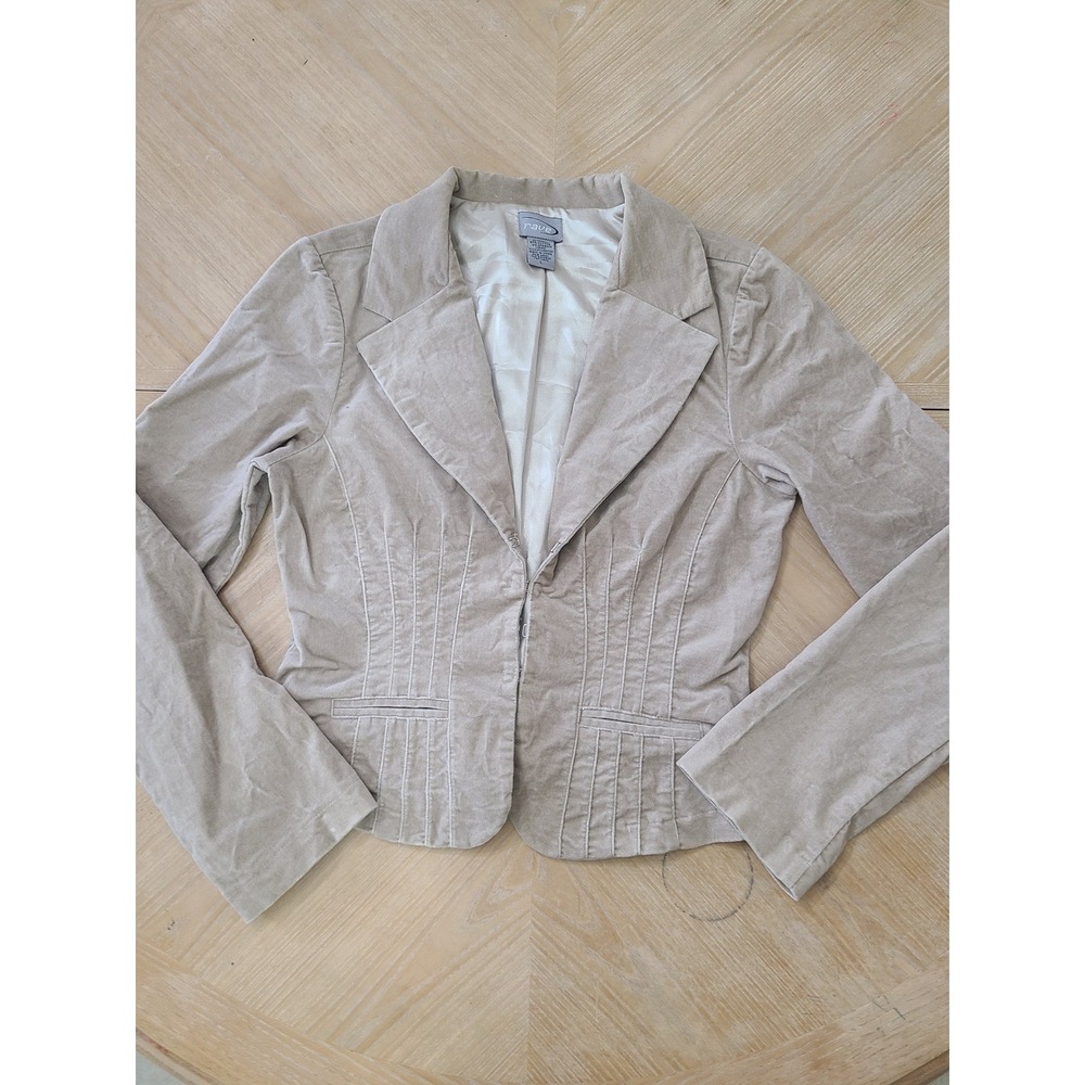 Y2k Rave Corduroy Blazer Women Large Tan Pintuck Pleated Tailored Jacket
